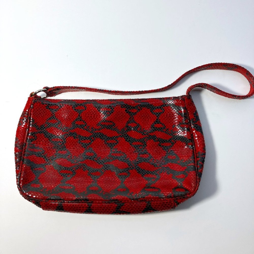 BCBG Paris Red & Black Snake Leather Handled Clutch New w/o tags